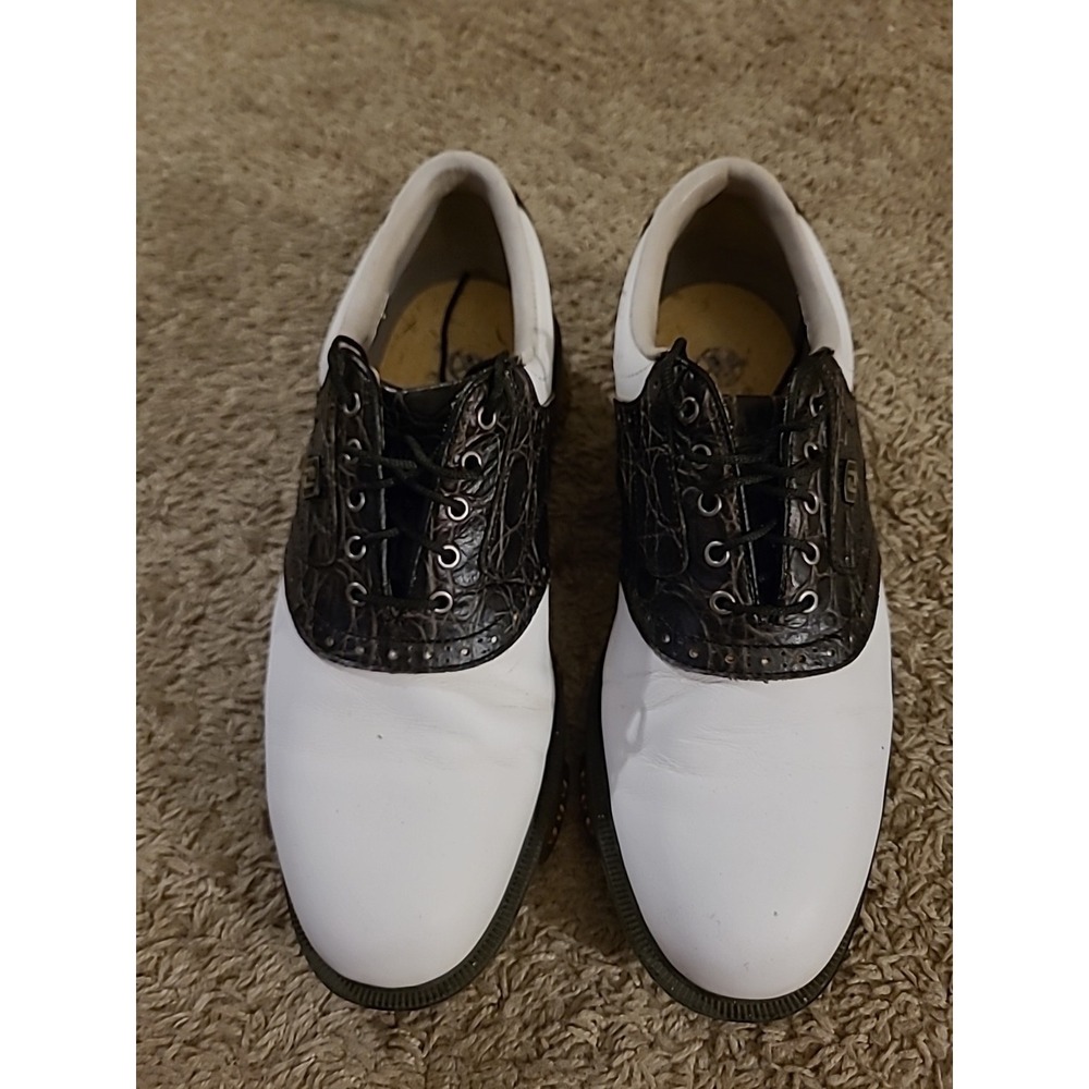 Footjoy 53767 Golf Shoes Mens  9 M Opti Flex 2 White/Black Gator *need Insoles